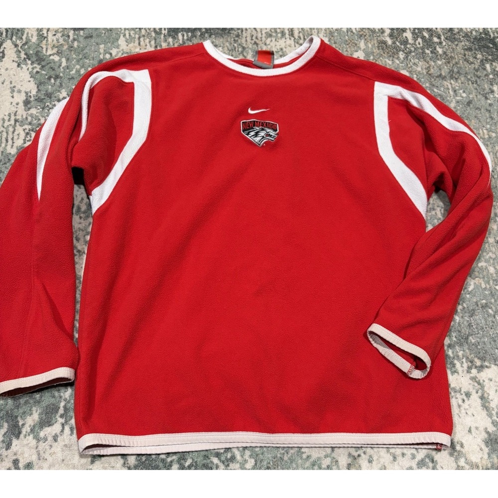 Vintage Y2K Nike Team Center Swoosh UNM Lobos Fleece Pullover Red Men's Small
